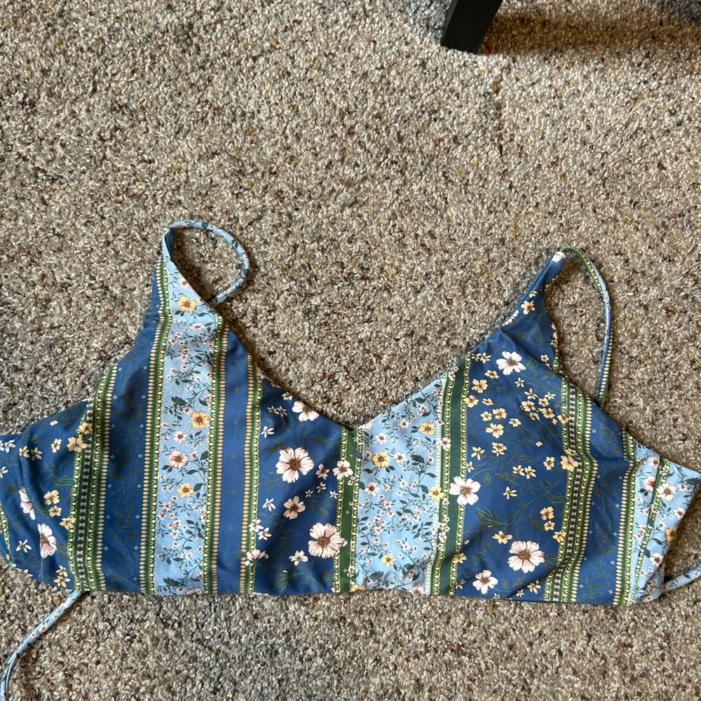 Floral Striped Bikini Top Small